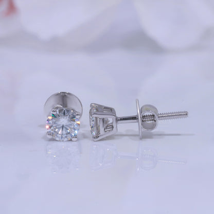 Classic Round Brilliant Cut Diamond Stud Earrings in 14K White Gold Diamlux Fine Jewelry
