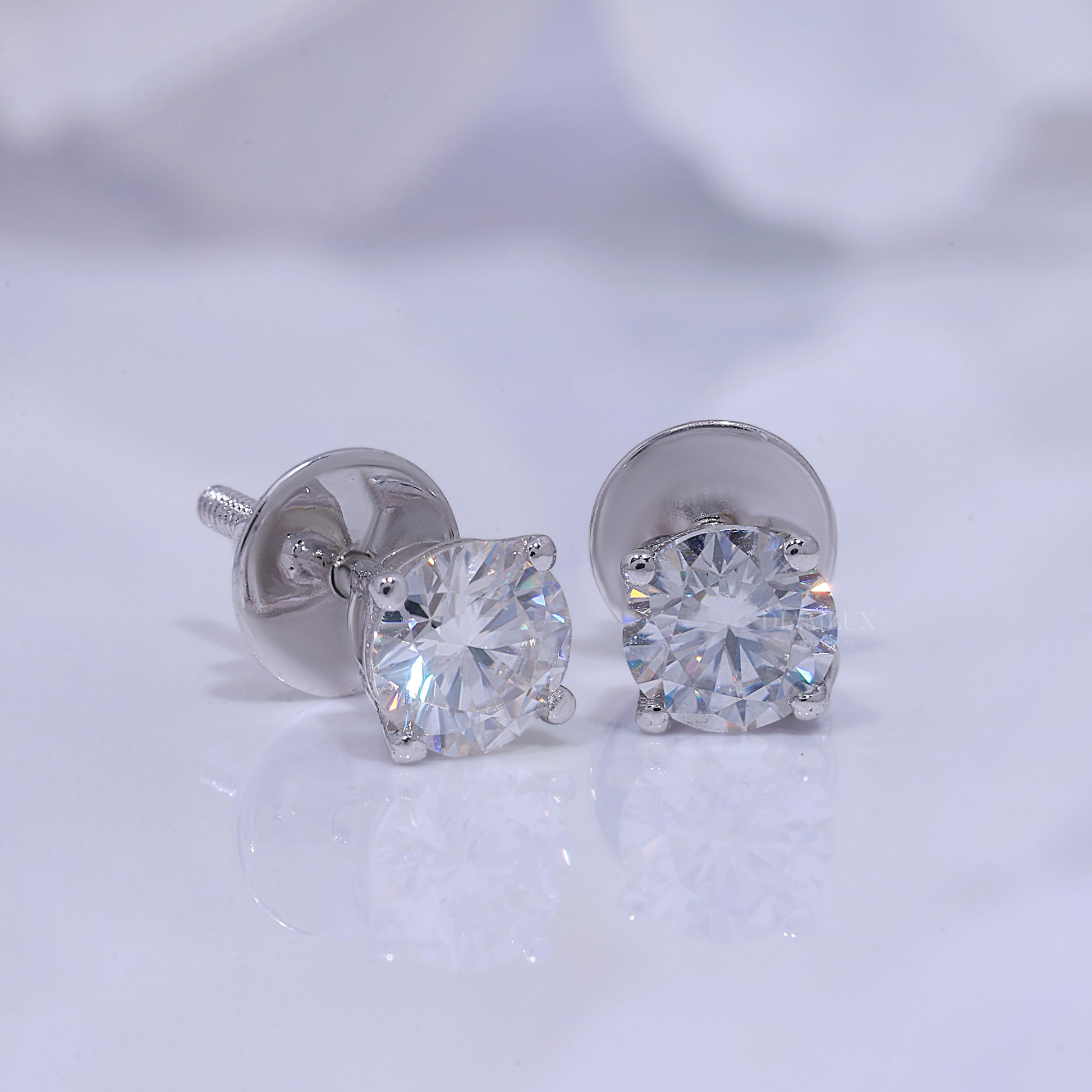 Classic Round Brilliant Cut Diamond Stud Earrings in 14K White Gold Diamlux Fine Jewelry