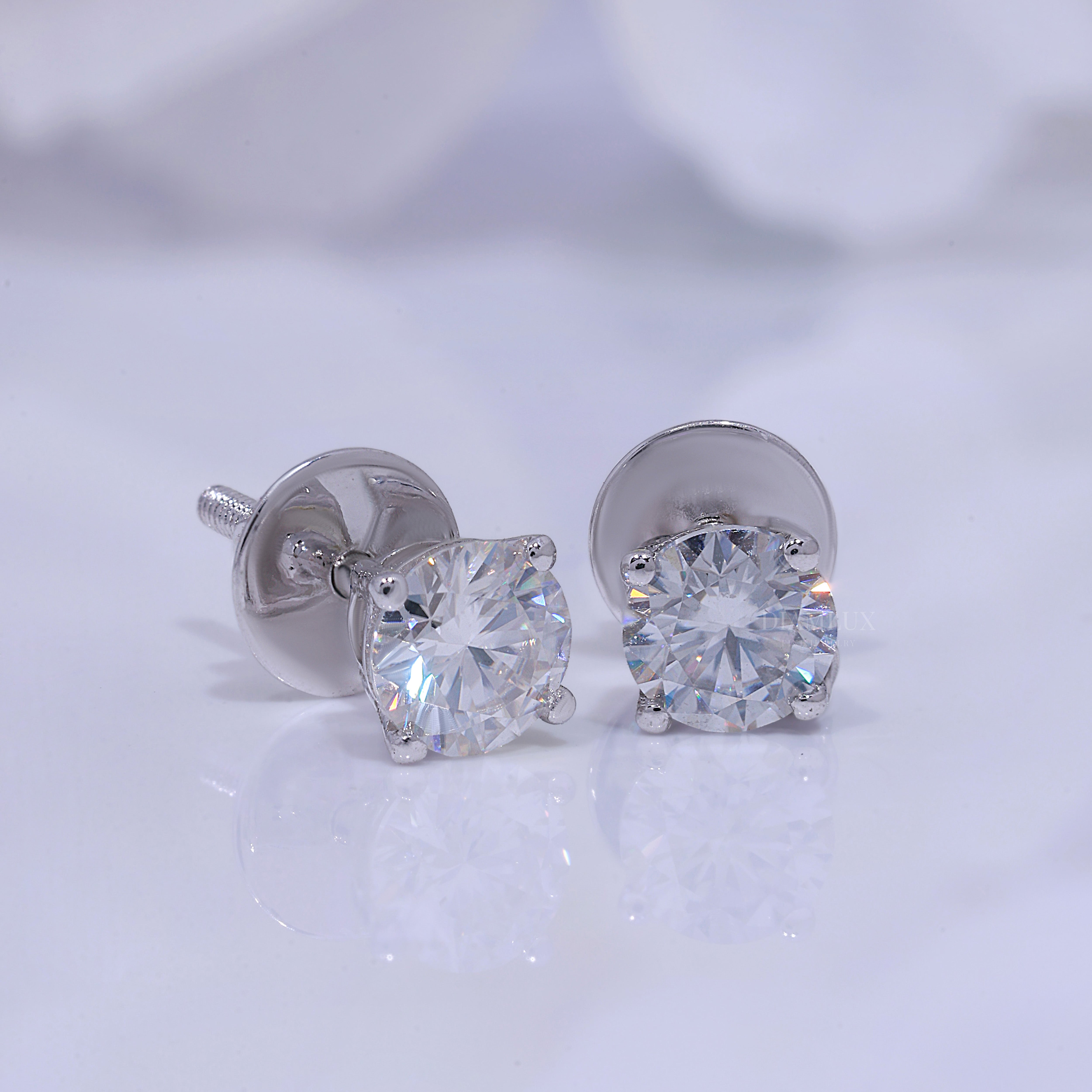 Classic Round Brilliant Cut Diamond Stud Earrings in 14K White Gold Diamlux Fine Jewelry