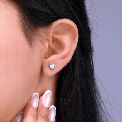 Classic Round Brilliant Cut Diamond Stud Earrings in 14K White Gold Diamlux Fine Jewelry