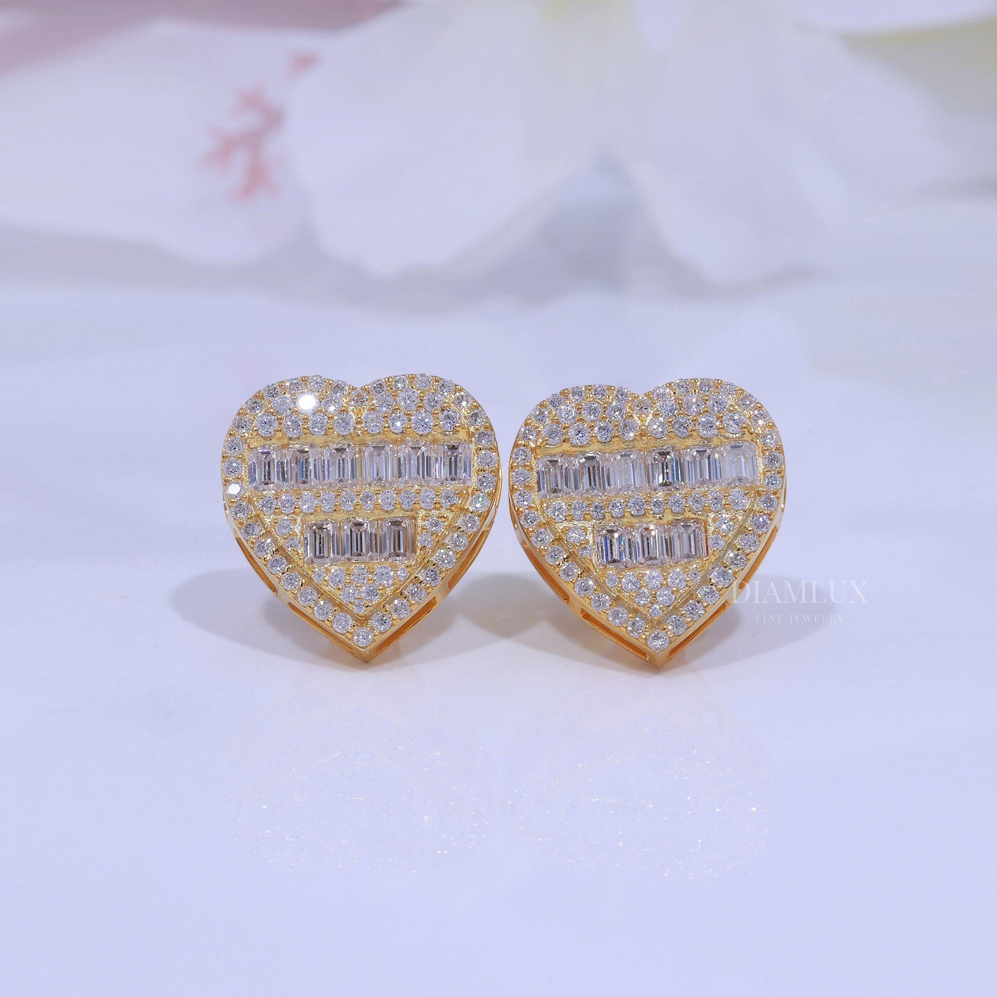 Yellow Gold Heart Shape Earrings With Moissanite Diamonds Diamlux Fine Jewelry