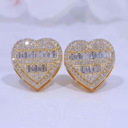 Yellow Gold Heart Shape Earrings With Moissanite Diamonds Diamlux Fine Jewelry