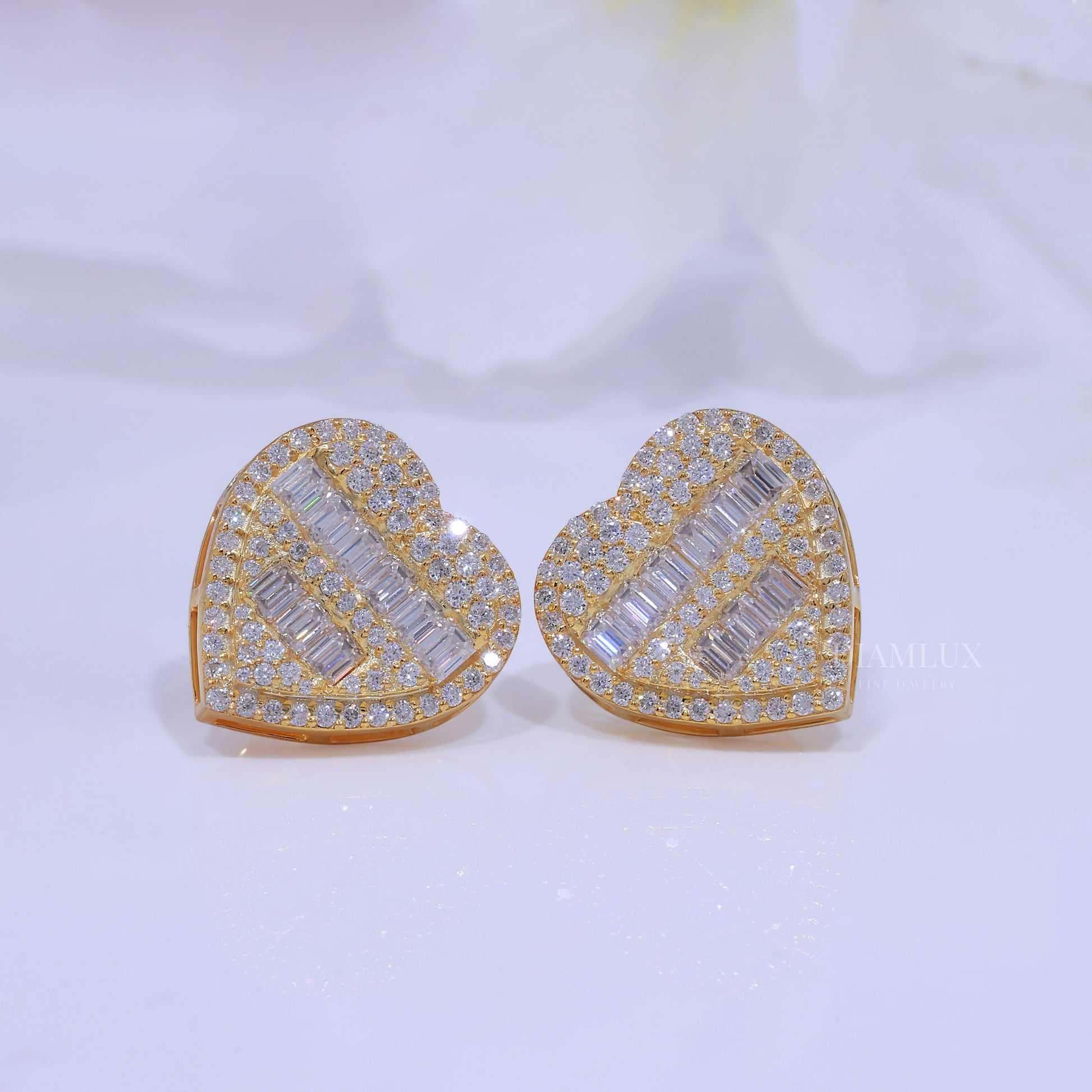 Yellow Gold Heart Shape Earrings With Moissanite Diamonds Diamlux Fine Jewelry