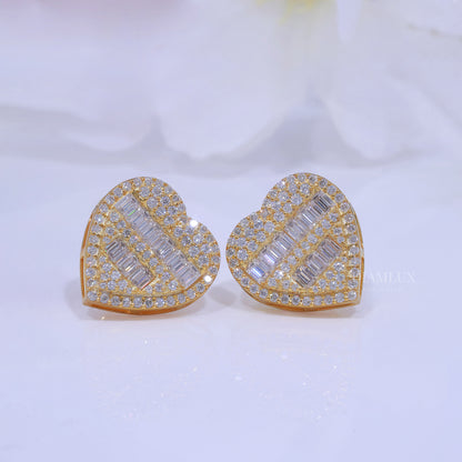 Yellow Gold Heart Shape Earrings With Moissanite Diamonds Diamlux Fine Jewelry