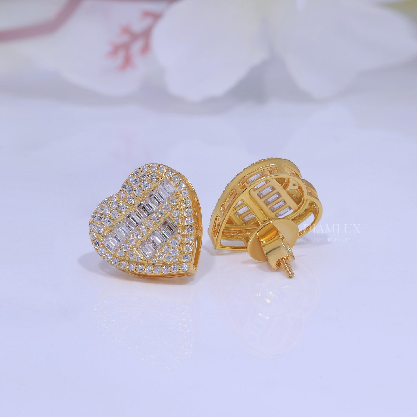 Yellow Gold Heart Shape Earrings With Moissanite Diamonds Diamlux Fine Jewelry