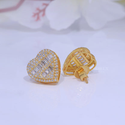 Yellow Gold Heart Shape Earrings With Moissanite Diamonds Diamlux Fine Jewelry