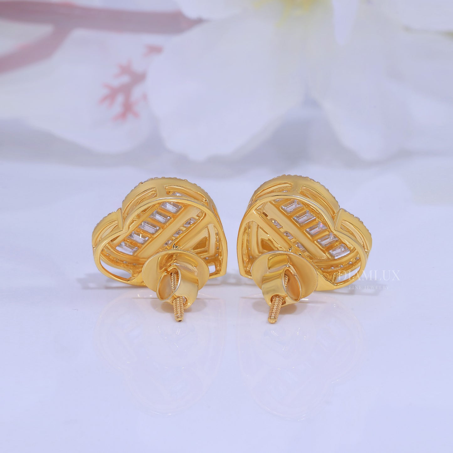 Yellow Gold Heart Shape Earrings With Moissanite Diamonds Diamlux Fine Jewelry