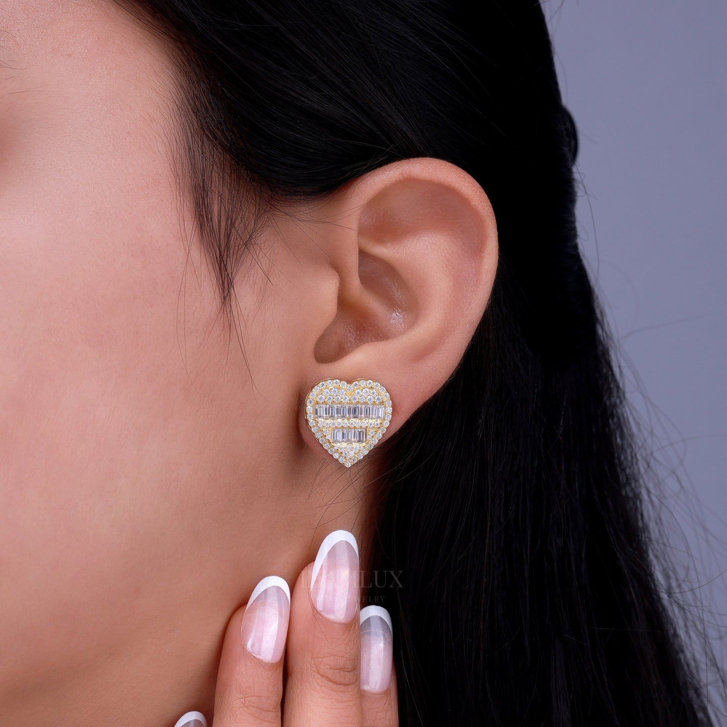 Yellow Gold Heart Shape Earrings With Moissanite Diamonds Diamlux Fine Jewelry