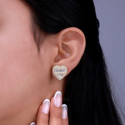 Yellow Gold Heart Shape Earrings With Moissanite Diamonds Diamlux Fine Jewelry