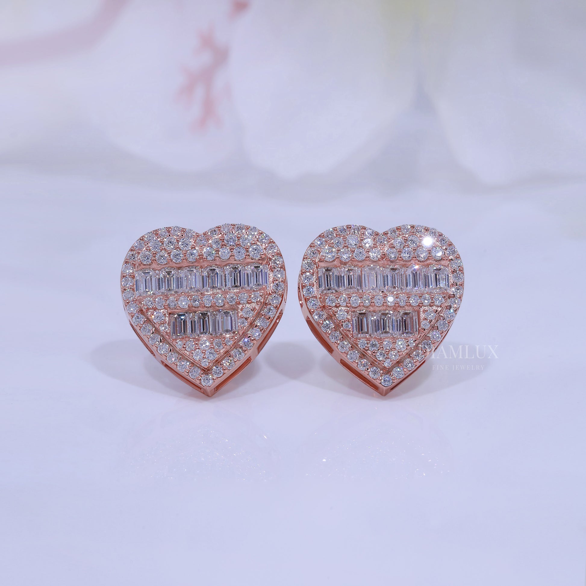 Rose Gold Heart Shape Earrings with Moissanite Diamonds Diamlux Fine Jewelry
