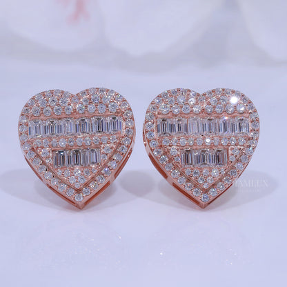 Rose Gold Heart Shape Earrings with Moissanite Diamonds Diamlux Fine Jewelry