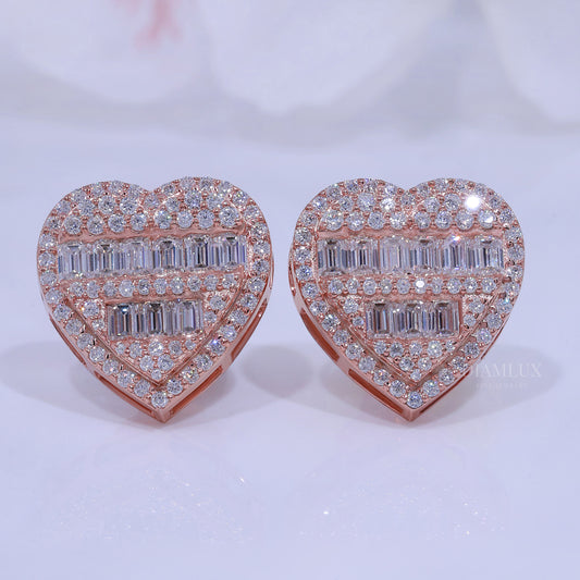Rose Gold Heart Shape Earrings with Moissanite Diamonds Diamlux Fine Jewelry