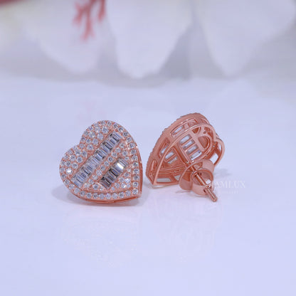 Rose Gold Heart Shape Earrings with Moissanite Diamonds Diamlux Fine Jewelry