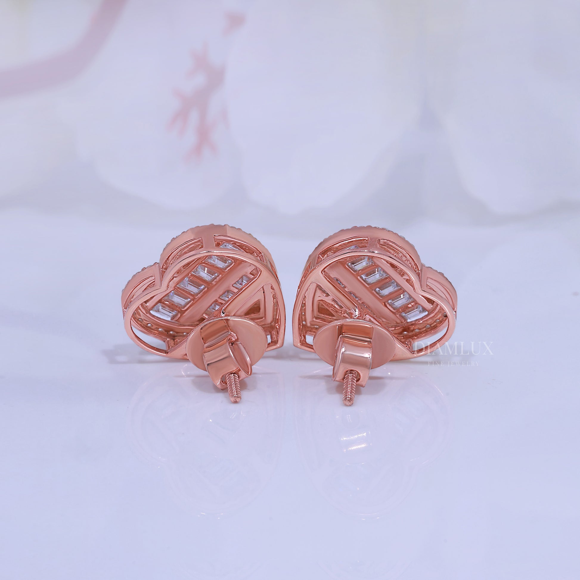 Rose Gold Heart Shape Earrings with Moissanite Diamonds Diamlux Fine Jewelry
