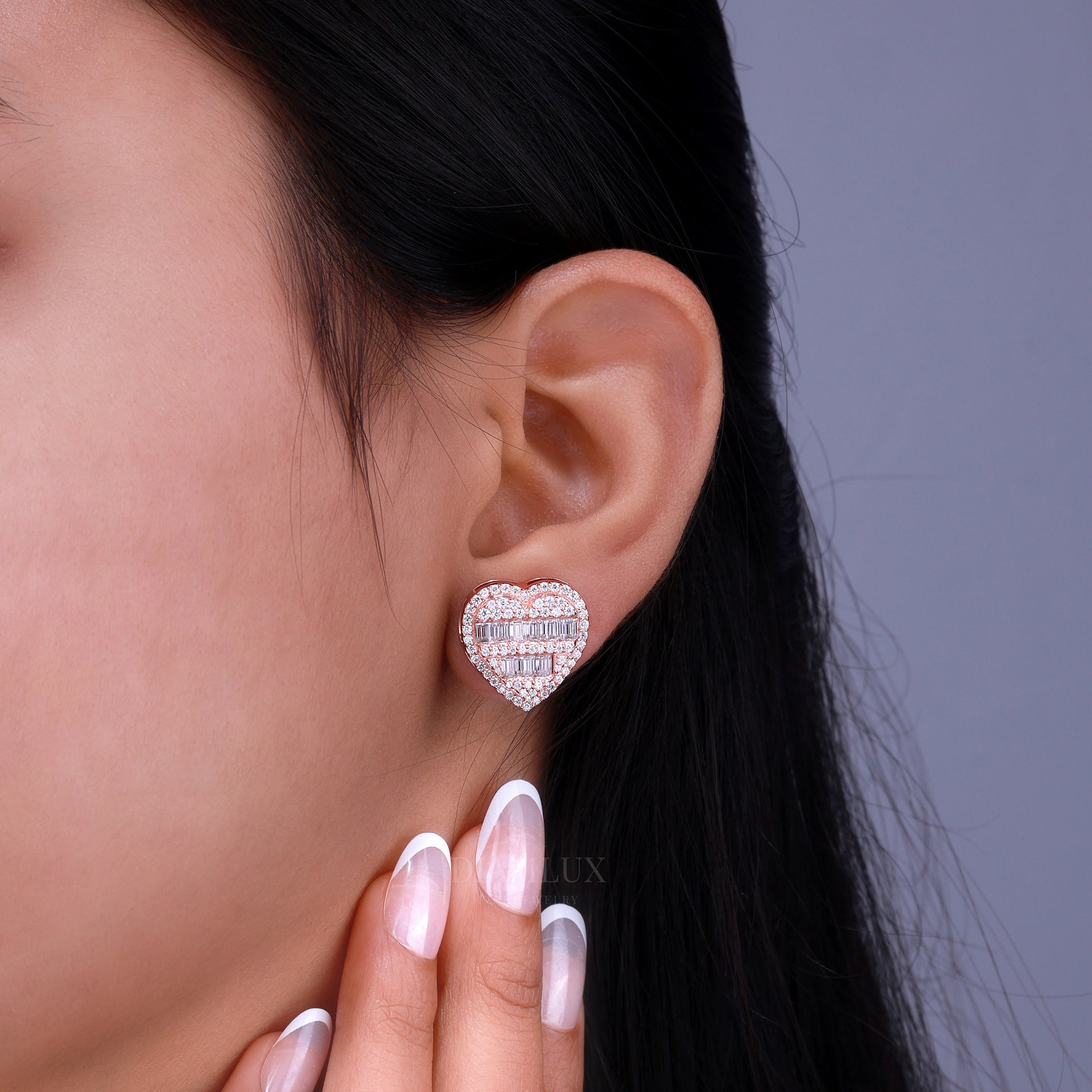 Rose Gold Heart Shape Earrings with Moissanite Diamonds Diamlux Fine Jewelry