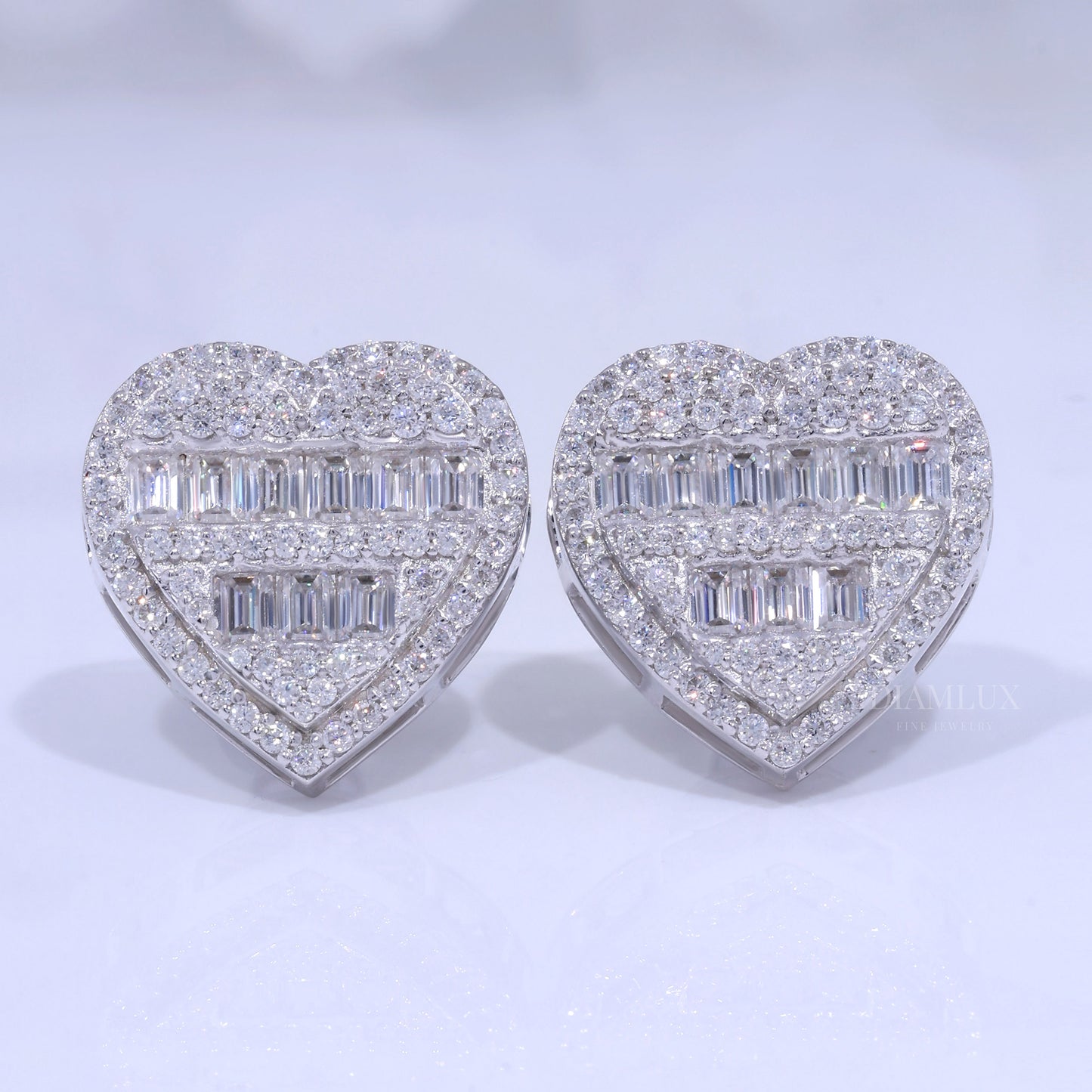 Rose Gold Heart Stud Earrings With Moissanite Diamonds Diamlux Fine Jewelry