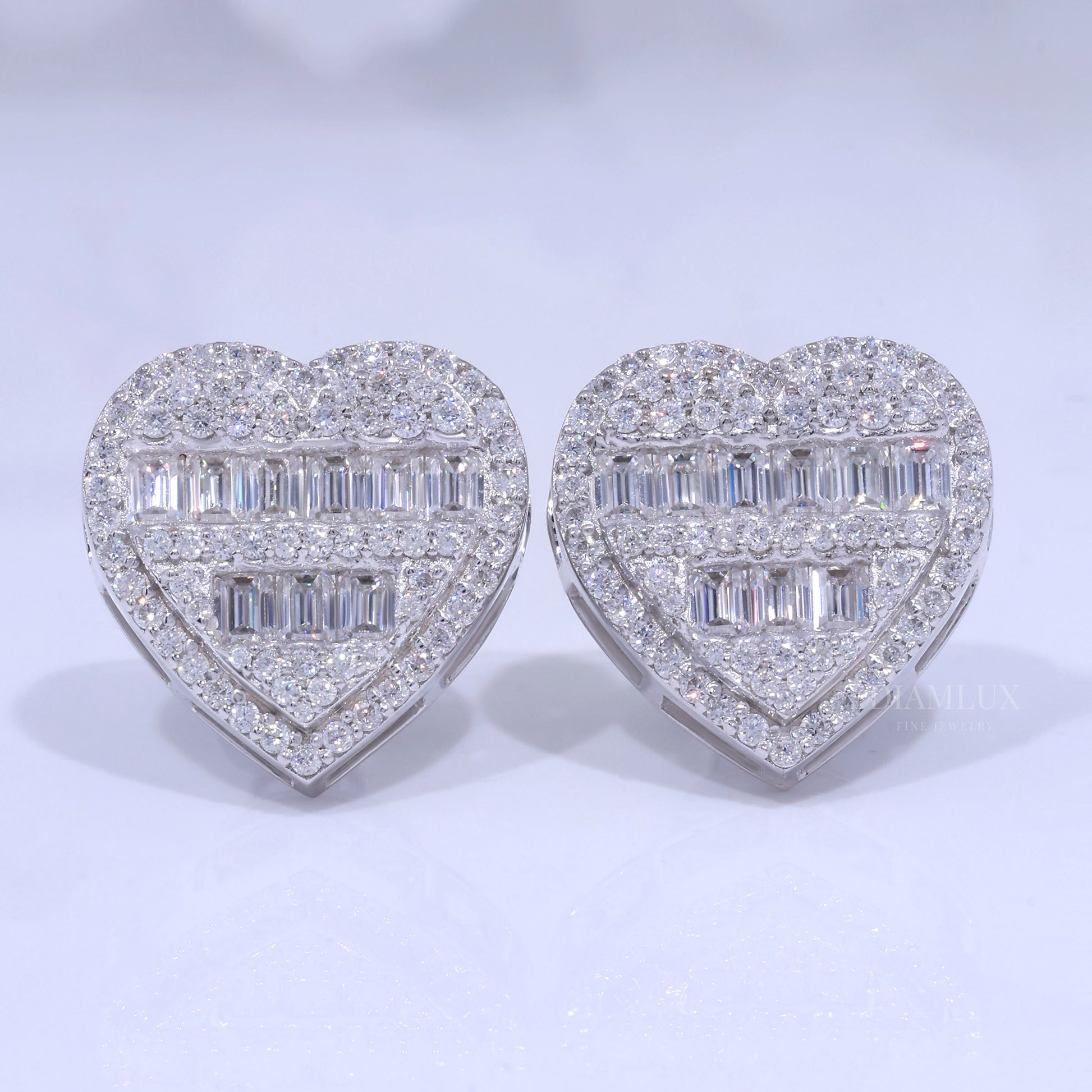 Rose Gold Heart Stud Earrings With Moissanite Diamonds Diamlux Fine Jewelry