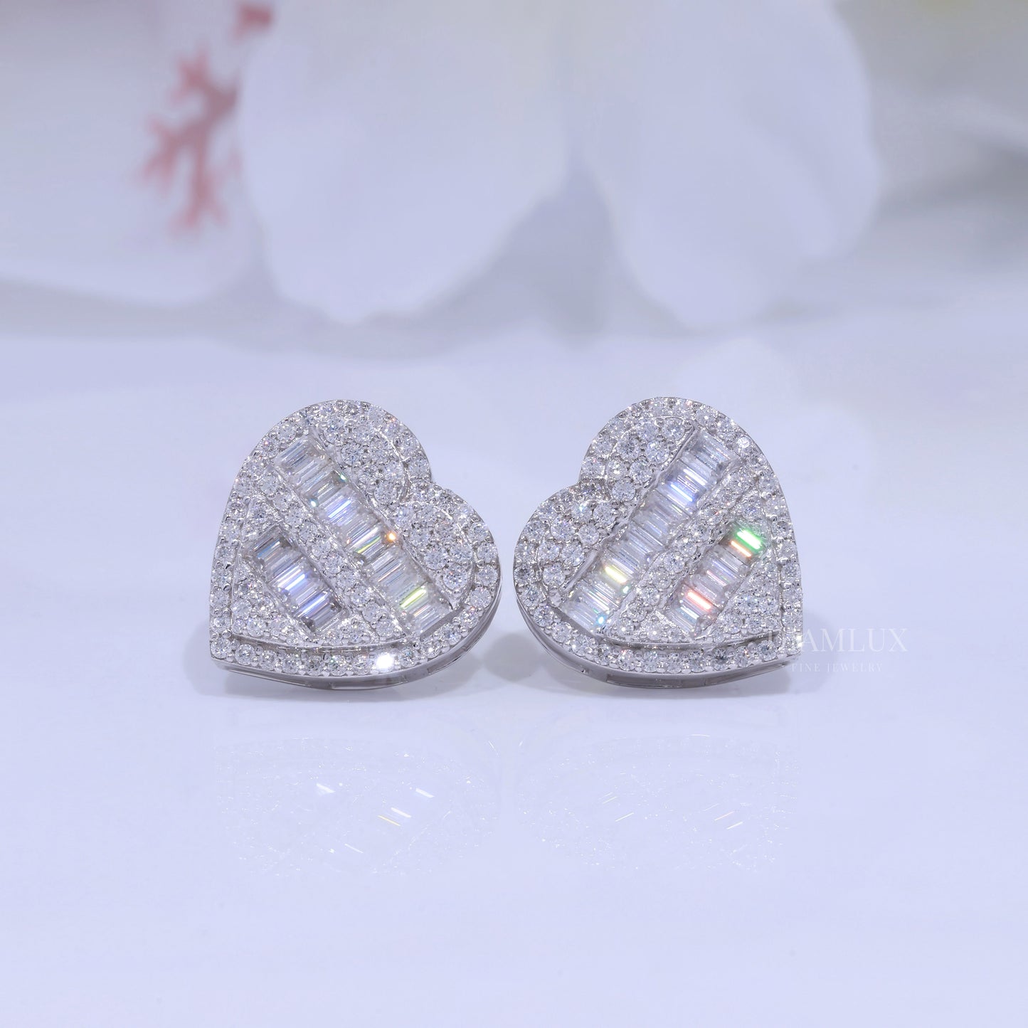 Rose Gold Heart Stud Earrings With Moissanite Diamonds Diamlux Fine Jewelry