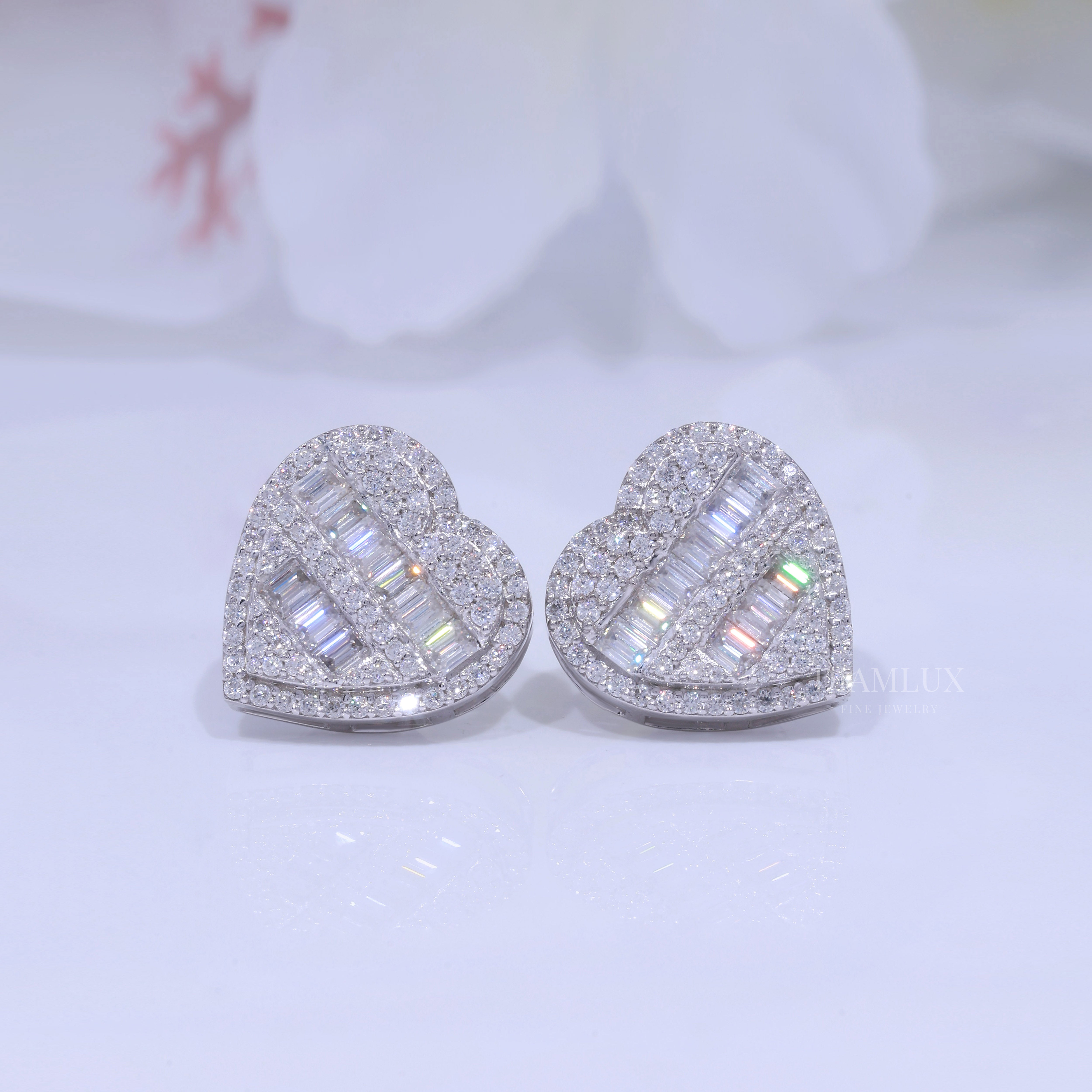 Rose Gold Heart Stud Earrings With Moissanite Diamonds Diamlux Fine Jewelry