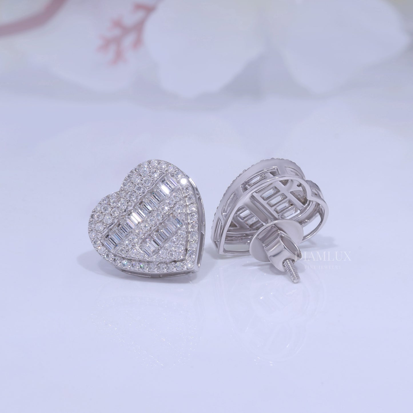 Rose Gold Heart Stud Earrings With Moissanite Diamonds Diamlux Fine Jewelry
