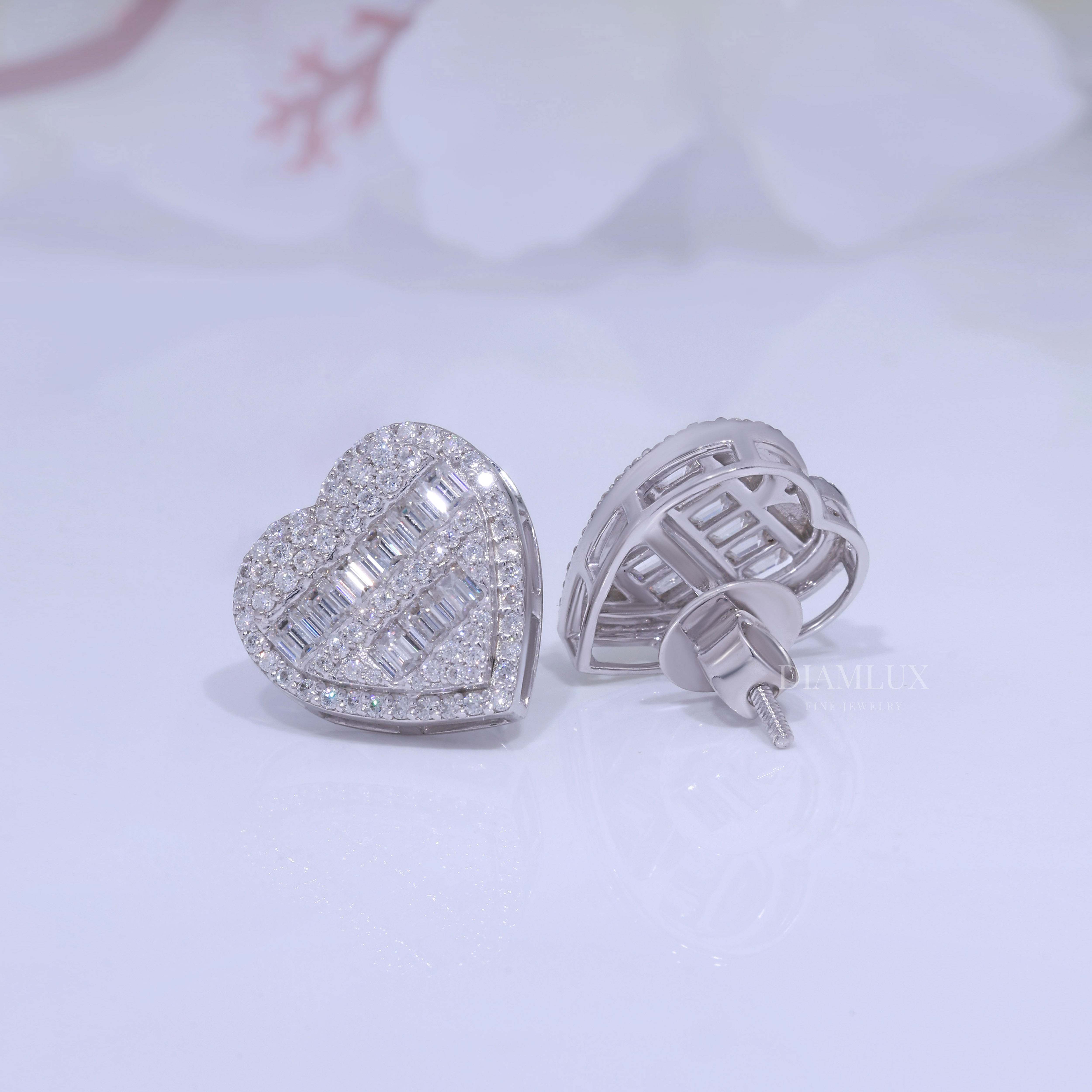 Rose Gold Heart Stud Earrings With Moissanite Diamonds Diamlux Fine Jewelry