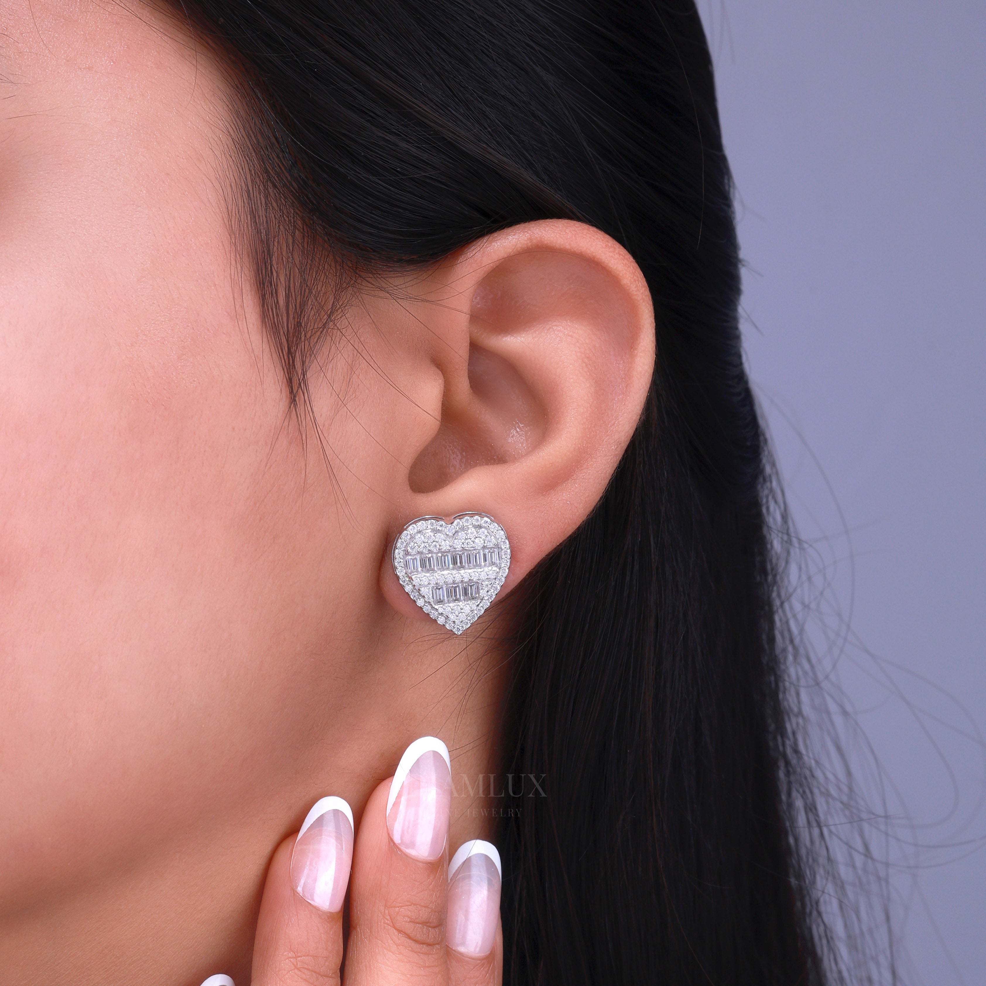 Rose Gold Heart Stud Earrings With Moissanite Diamonds Diamlux Fine Jewelry