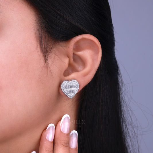 Rose Gold Heart Stud Earrings With Moissanite Diamonds Diamlux Fine Jewelry