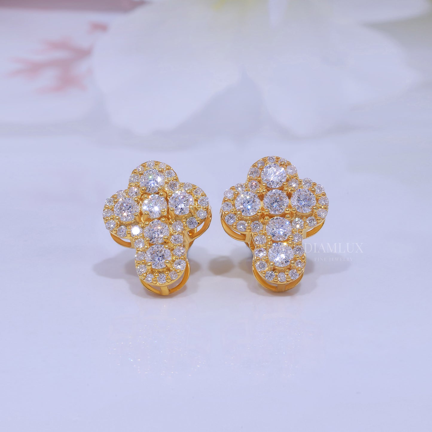 Yellow Gold Brilliant Cut Halo Stud Cross Earrings With Moissanite Diamonds Diamlux Fine Jewelry