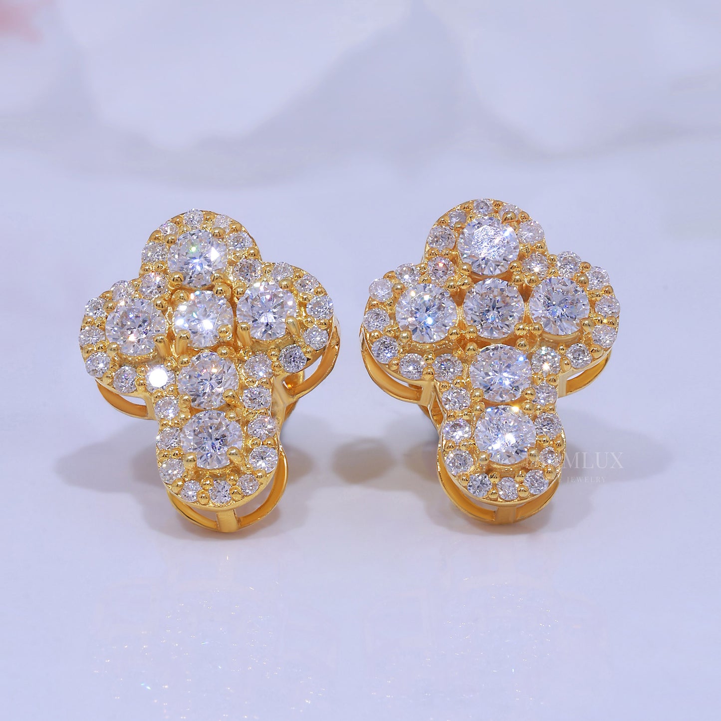 Yellow Gold Brilliant Cut Halo Stud Cross Earrings With Moissanite Diamonds Diamlux Fine Jewelry
