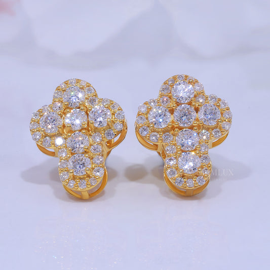 Yellow Gold Brilliant Cut Halo Stud Cross Earrings With Moissanite Diamonds Diamlux Fine Jewelry