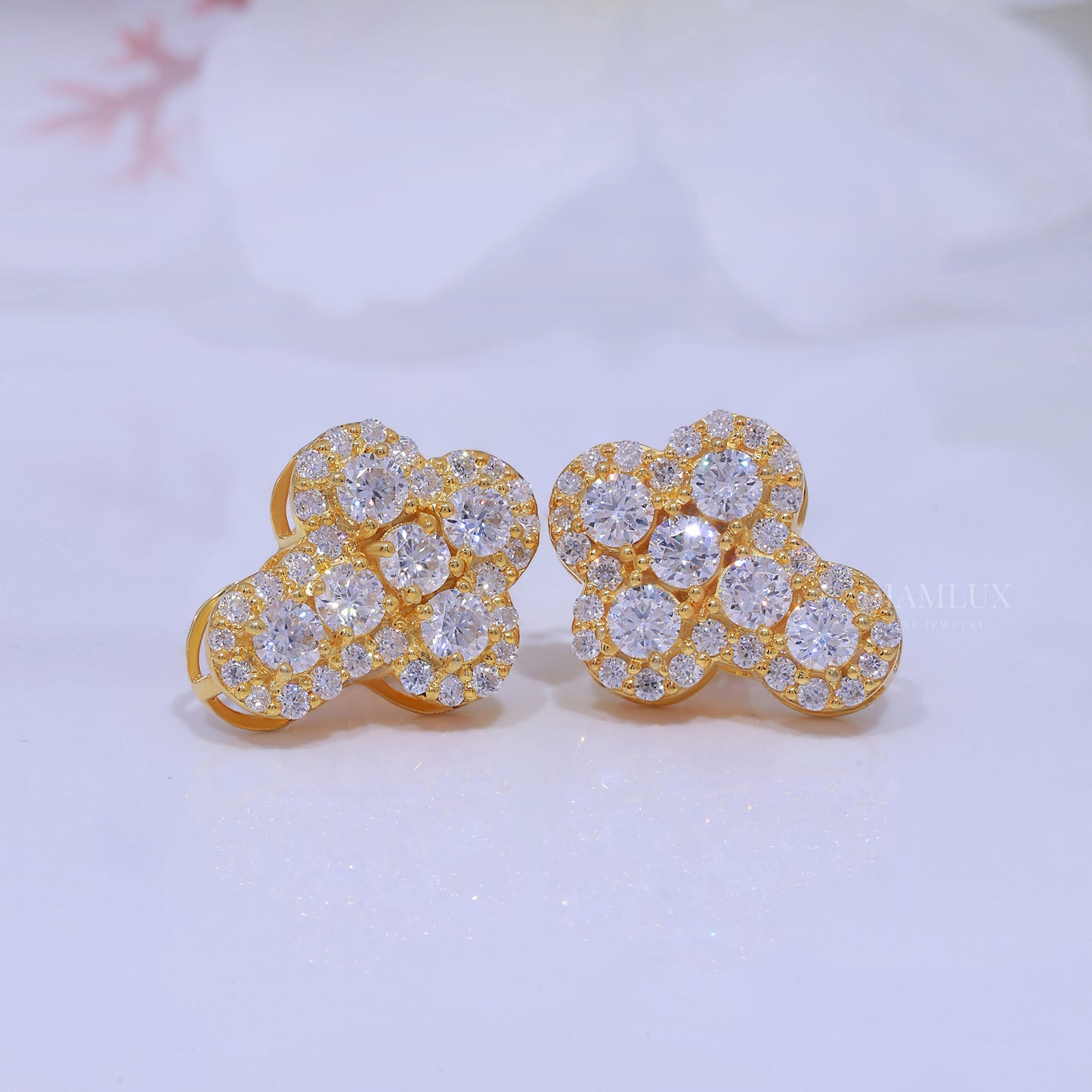 Yellow Gold Brilliant Cut Halo Stud Cross Earrings With Moissanite Diamonds Diamlux Fine Jewelry