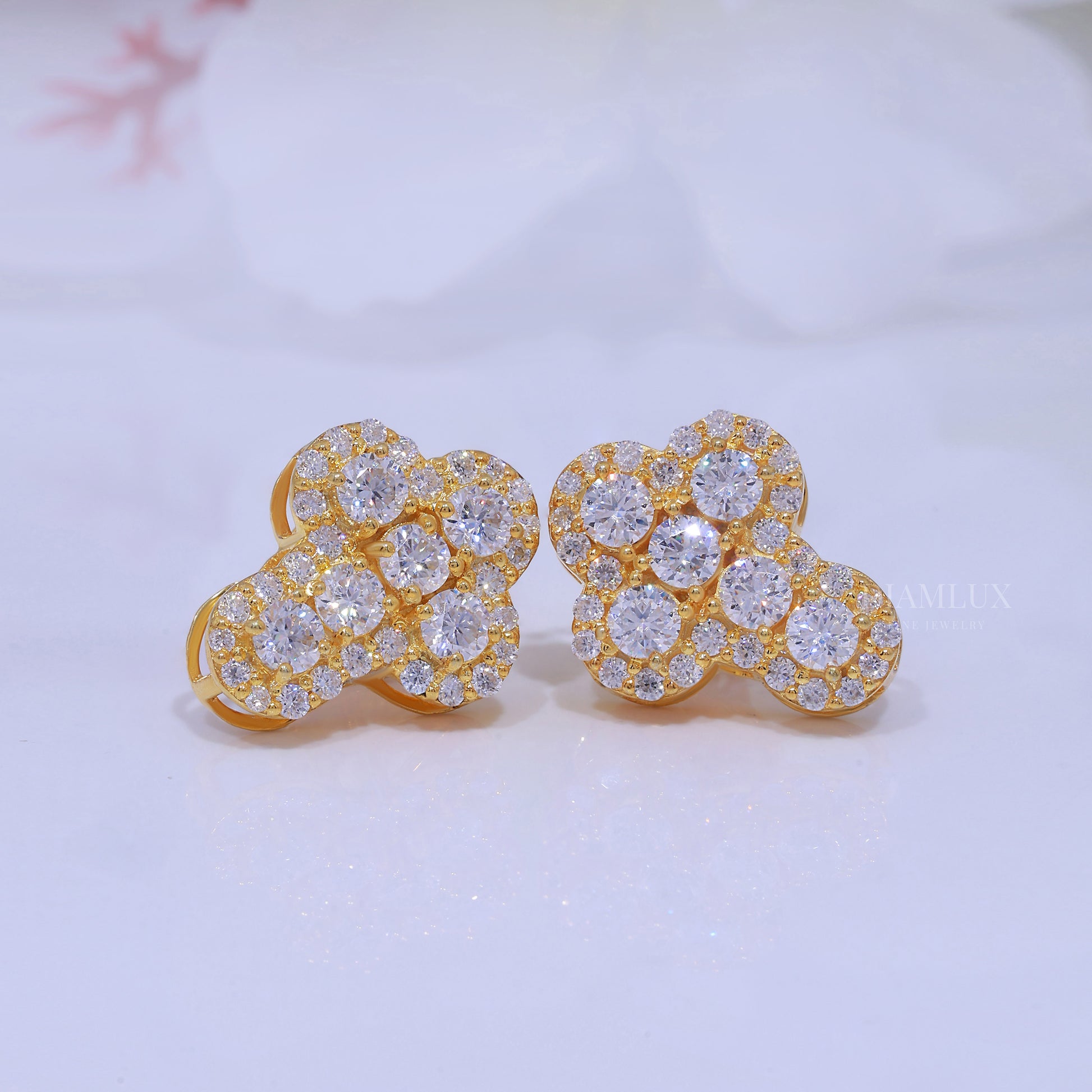 Yellow Gold Brilliant Cut Halo Stud Cross Earrings With Moissanite Diamonds Diamlux Fine Jewelry
