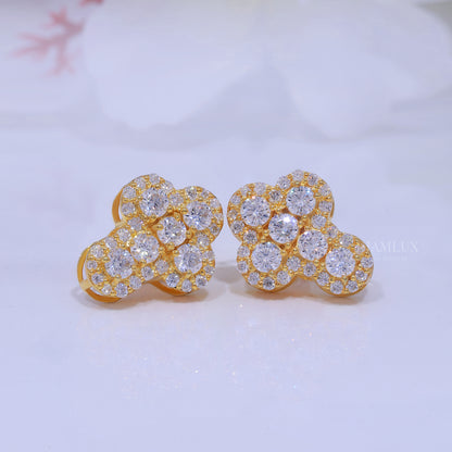 Yellow Gold Brilliant Cut Halo Stud Cross Earrings With Moissanite Diamonds Diamlux Fine Jewelry