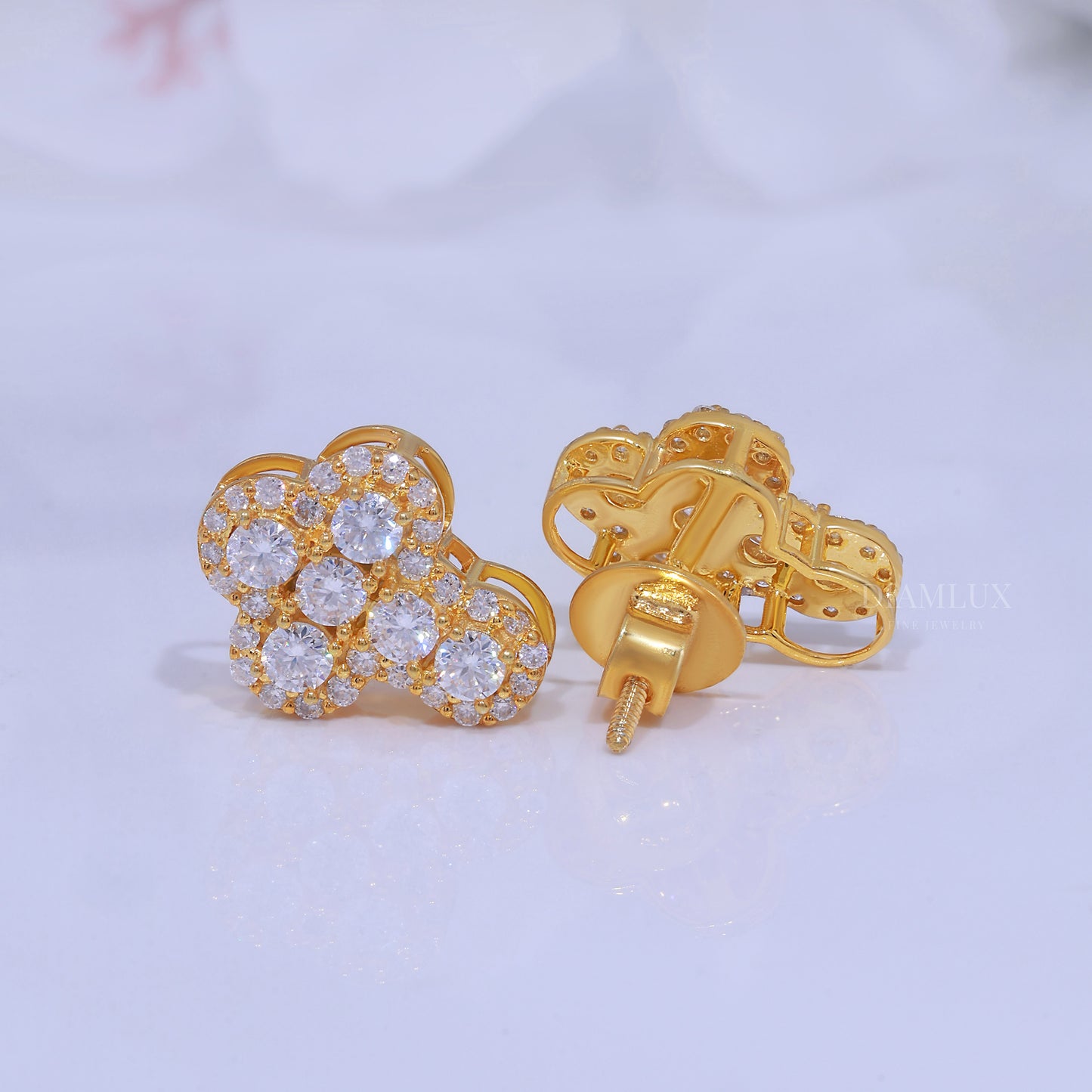 Yellow Gold Brilliant Cut Halo Stud Cross Earrings With Moissanite Diamonds Diamlux Fine Jewelry