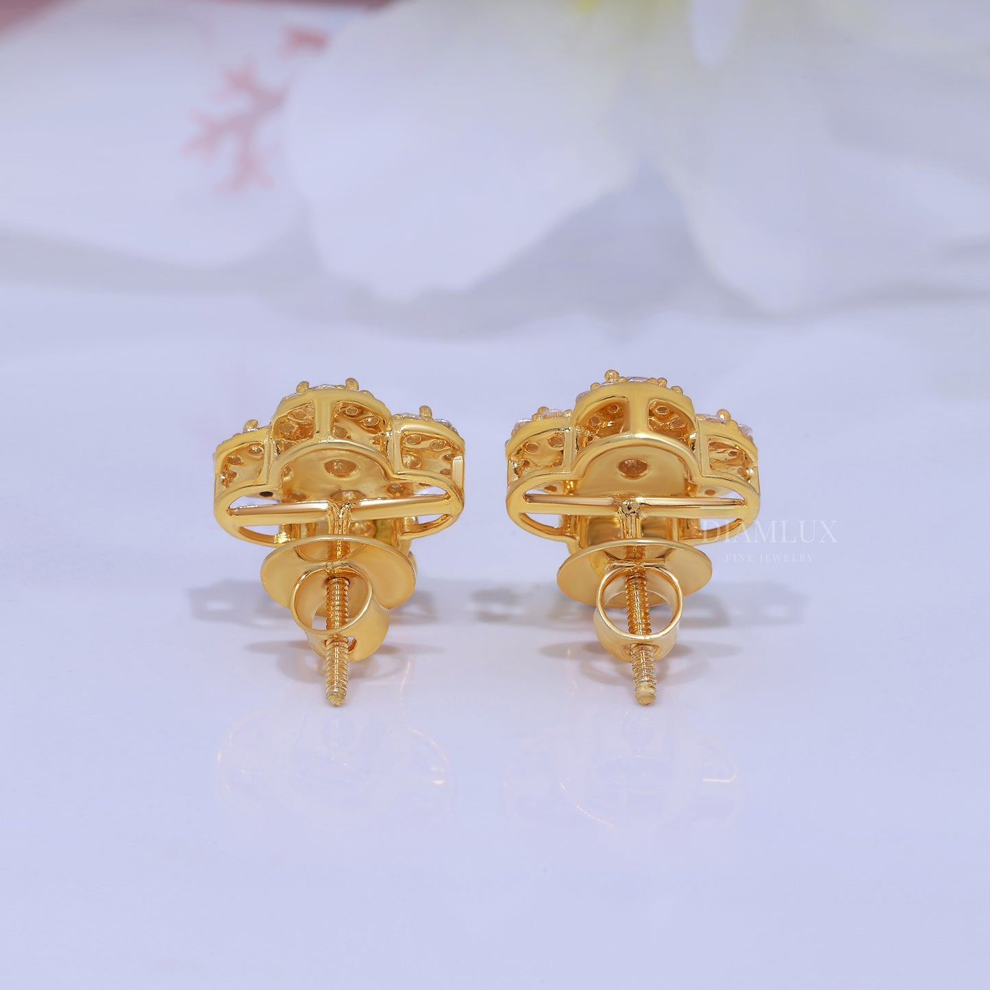 Yellow Gold Brilliant Cut Halo Stud Cross Earrings With Moissanite Diamonds Diamlux Fine Jewelry