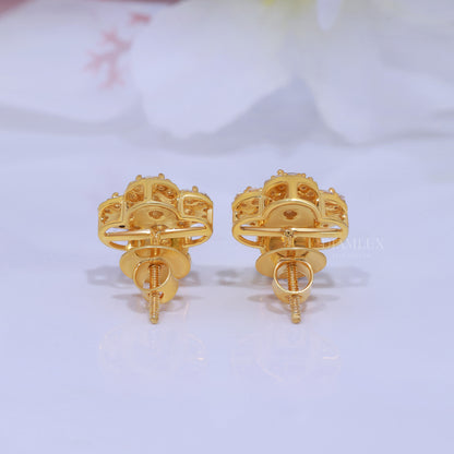 Yellow Gold Brilliant Cut Halo Stud Cross Earrings With Moissanite Diamonds Diamlux Fine Jewelry