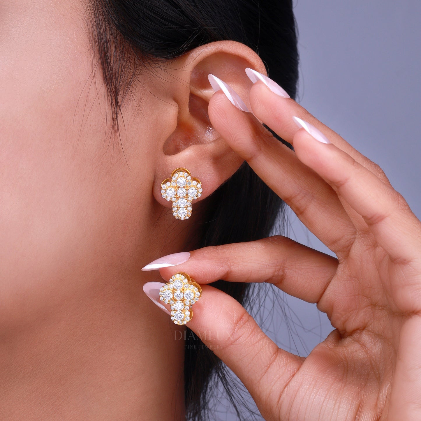 Yellow Gold Brilliant Cut Halo Stud Cross Earrings With Moissanite Diamonds Diamlux Fine Jewelry