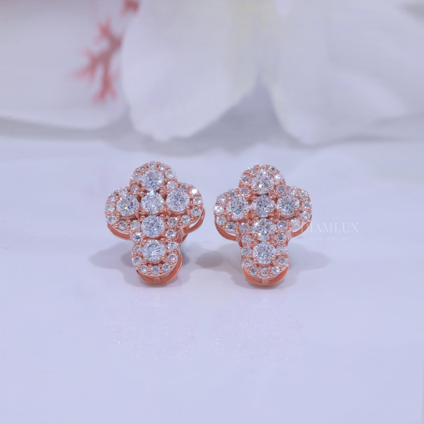 Rose Gold Brilliant Cut Halo Cross Earrings With Moissanite Diamonds Diamlux Fine Jewelry