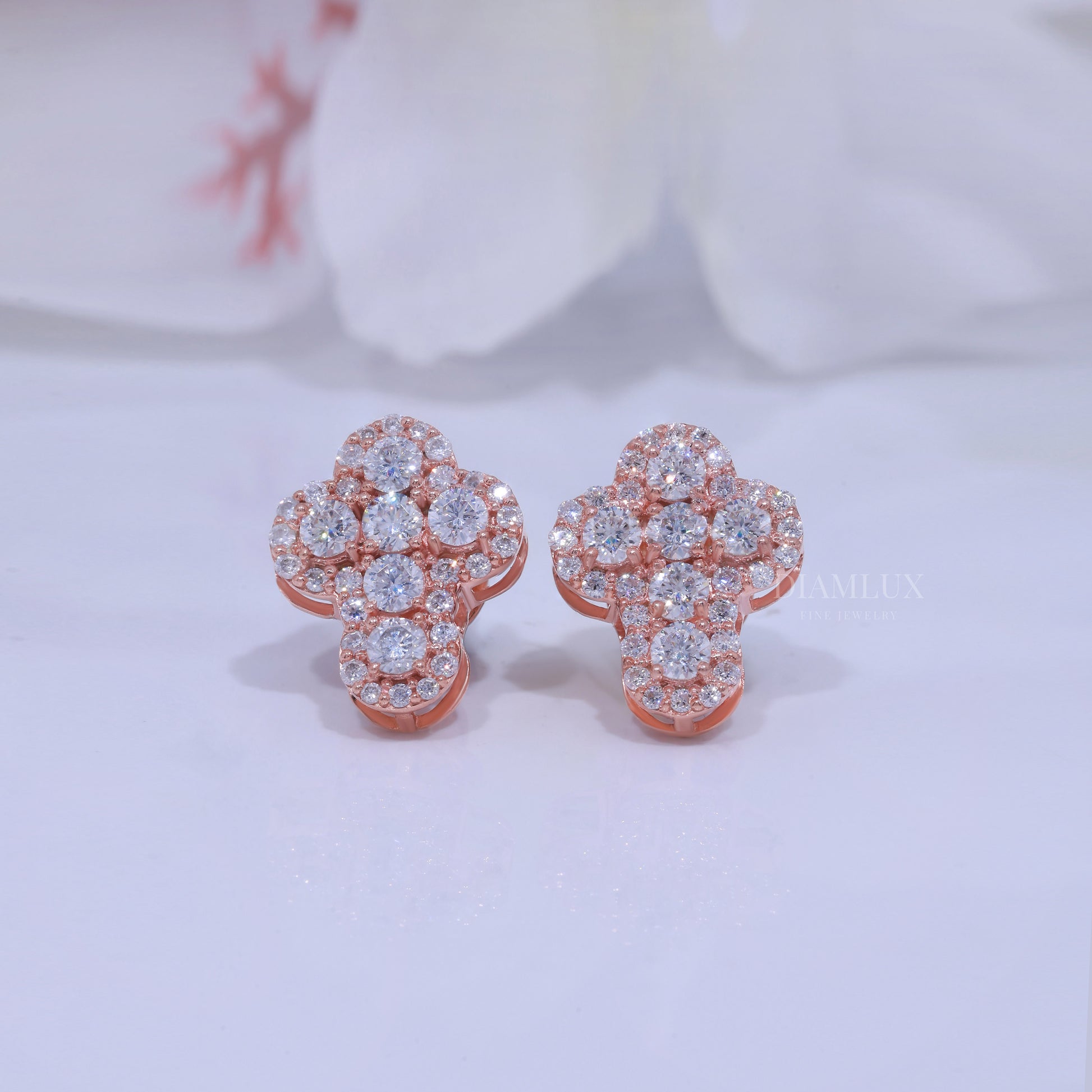 Rose Gold Brilliant Cut Halo Cross Earrings With Moissanite Diamonds Diamlux Fine Jewelry