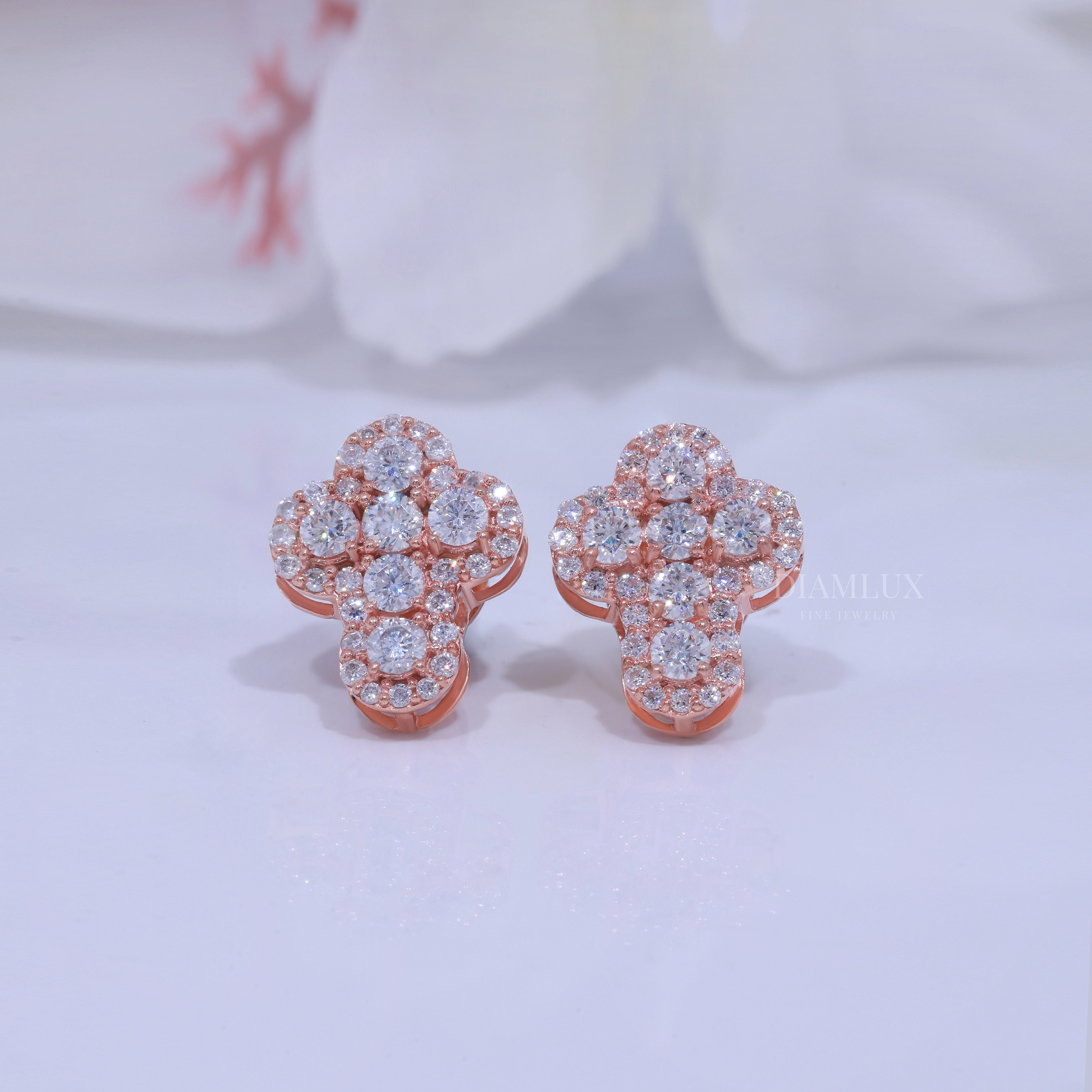 Rose Gold Brilliant Cut Halo Cross Earrings With Moissanite Diamonds Diamlux Fine Jewelry