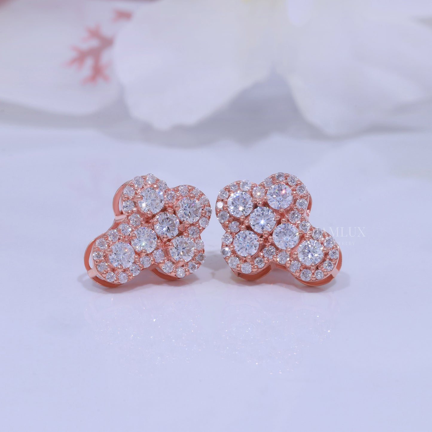 Rose Gold Brilliant Cut Halo Cross Earrings With Moissanite Diamonds Diamlux Fine Jewelry