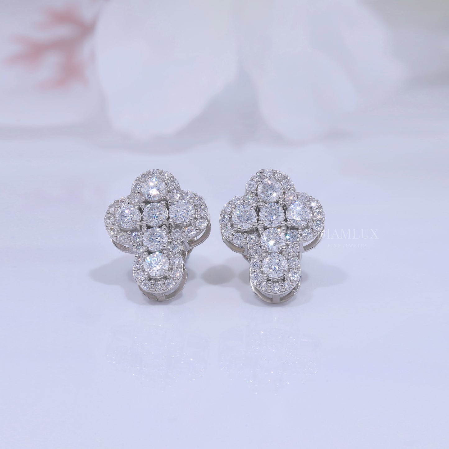 White Gold Brilliant Cut Halo Cross Earrings with Moissanite Diamonds Diamlux Fine Jewelry
