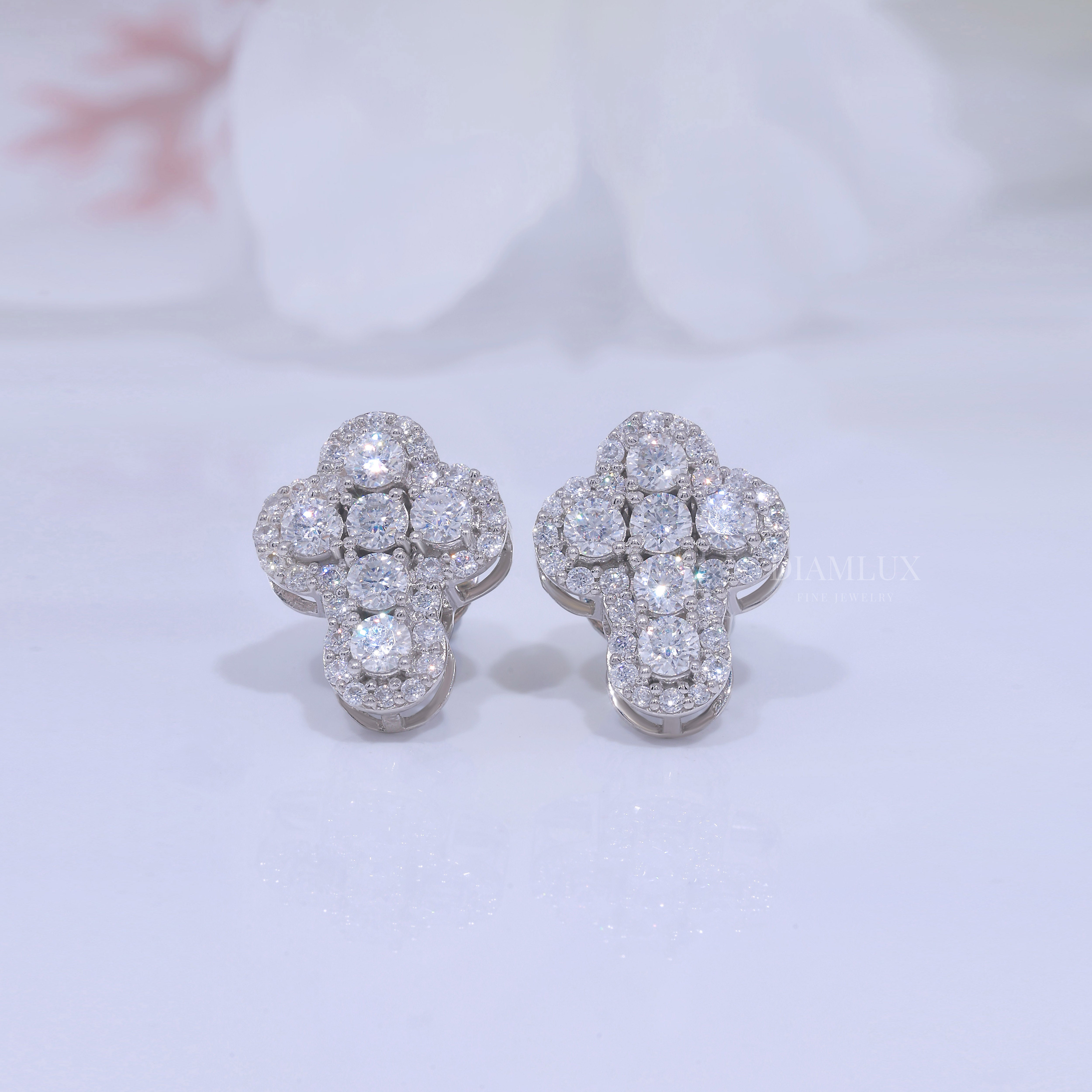White Gold Brilliant Cut Halo Cross Earrings with Moissanite Diamonds Diamlux Fine Jewelry