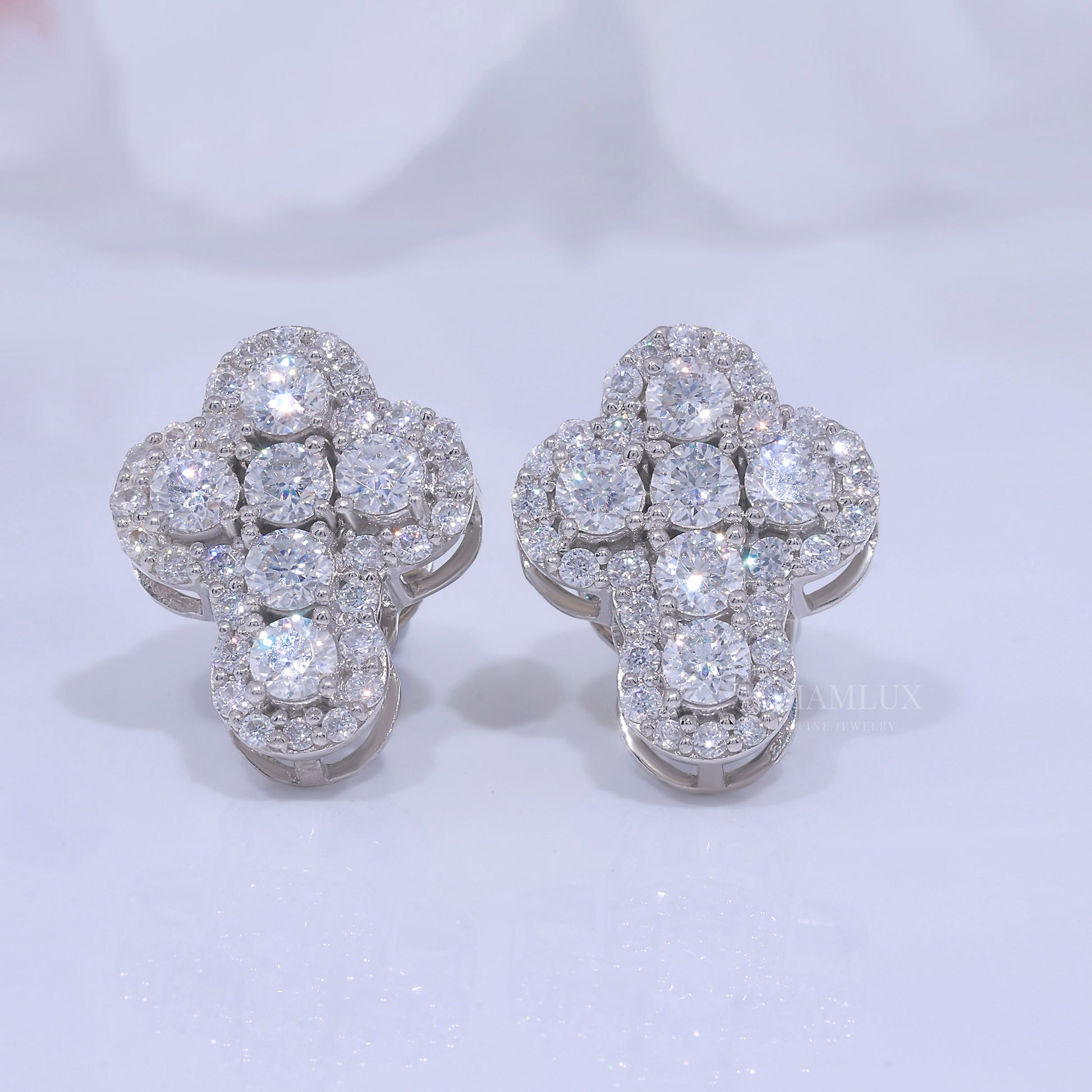 White Gold Brilliant Cut Halo Cross Earrings with Moissanite Diamonds Diamlux Fine Jewelry