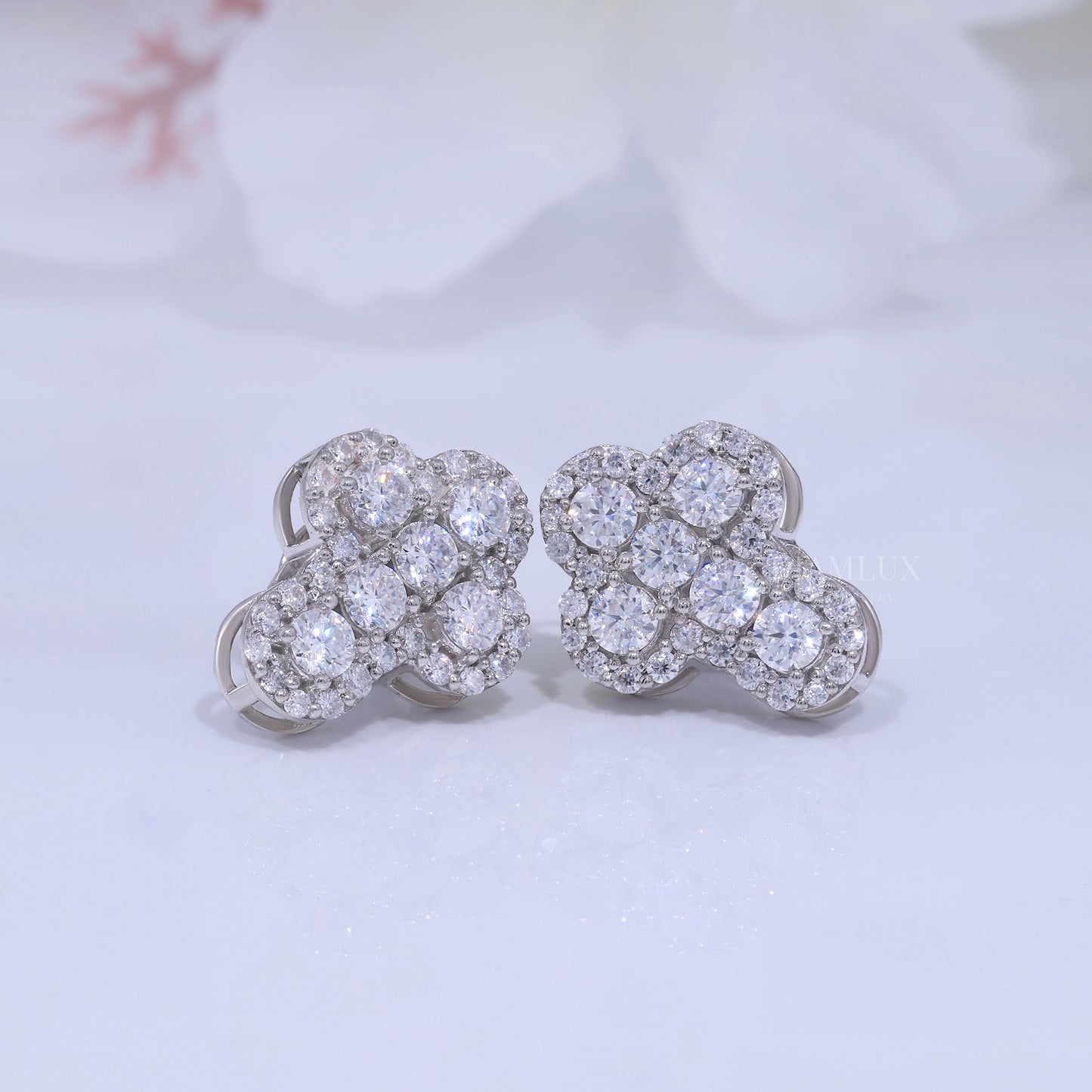 White Gold Brilliant Cut Halo Cross Earrings with Moissanite Diamonds Diamlux Fine Jewelry