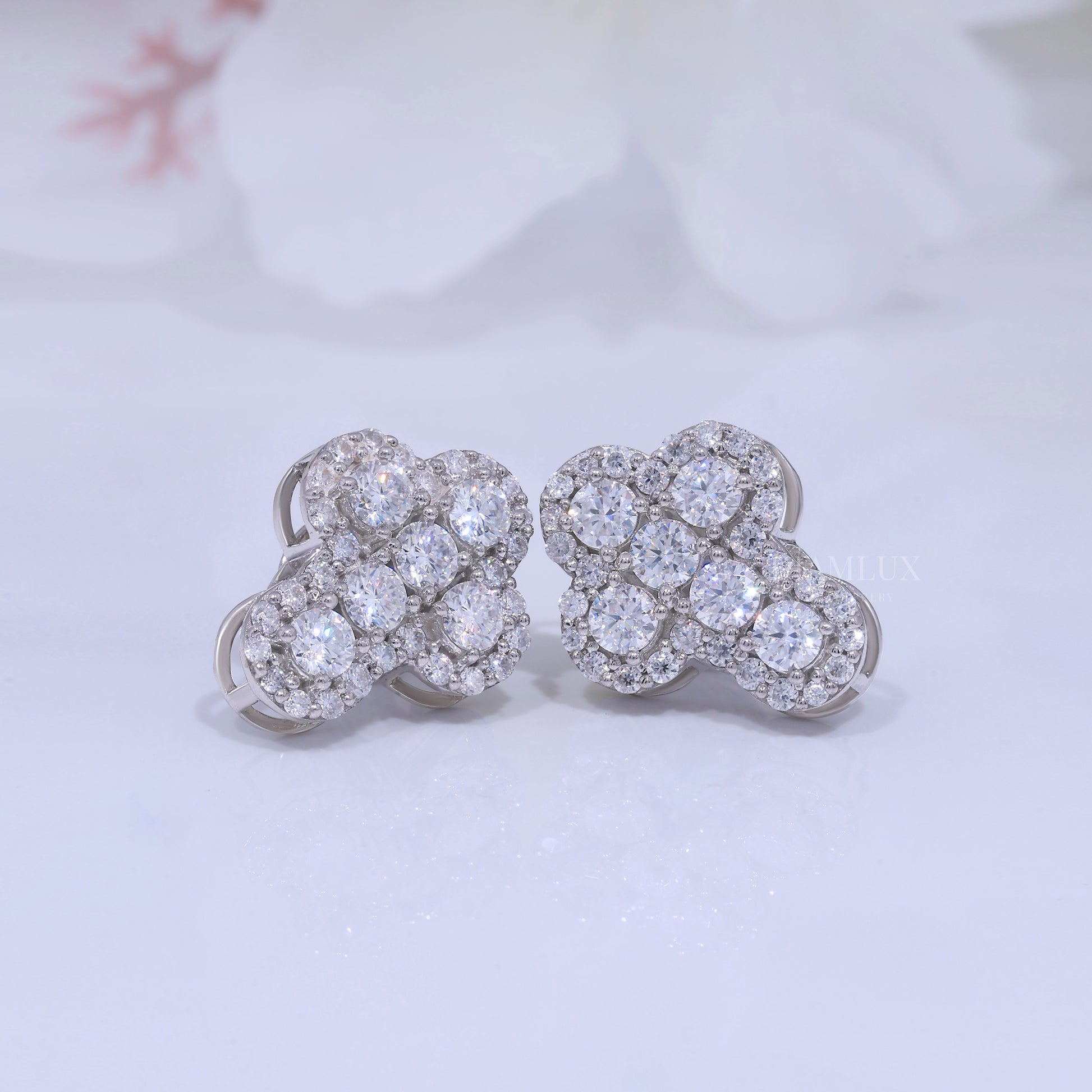 White Gold Brilliant Cut Halo Cross Earrings with Moissanite Diamonds Diamlux Fine Jewelry