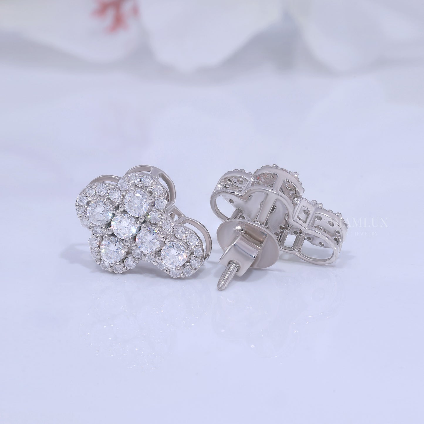 White Gold Brilliant Cut Halo Cross Earrings with Moissanite Diamonds Diamlux Fine Jewelry