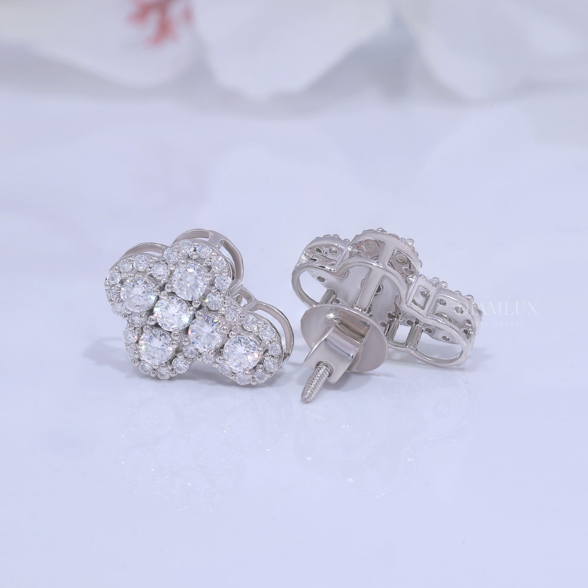 White Gold Brilliant Cut Halo Cross Earrings with Moissanite Diamonds Diamlux Fine Jewelry