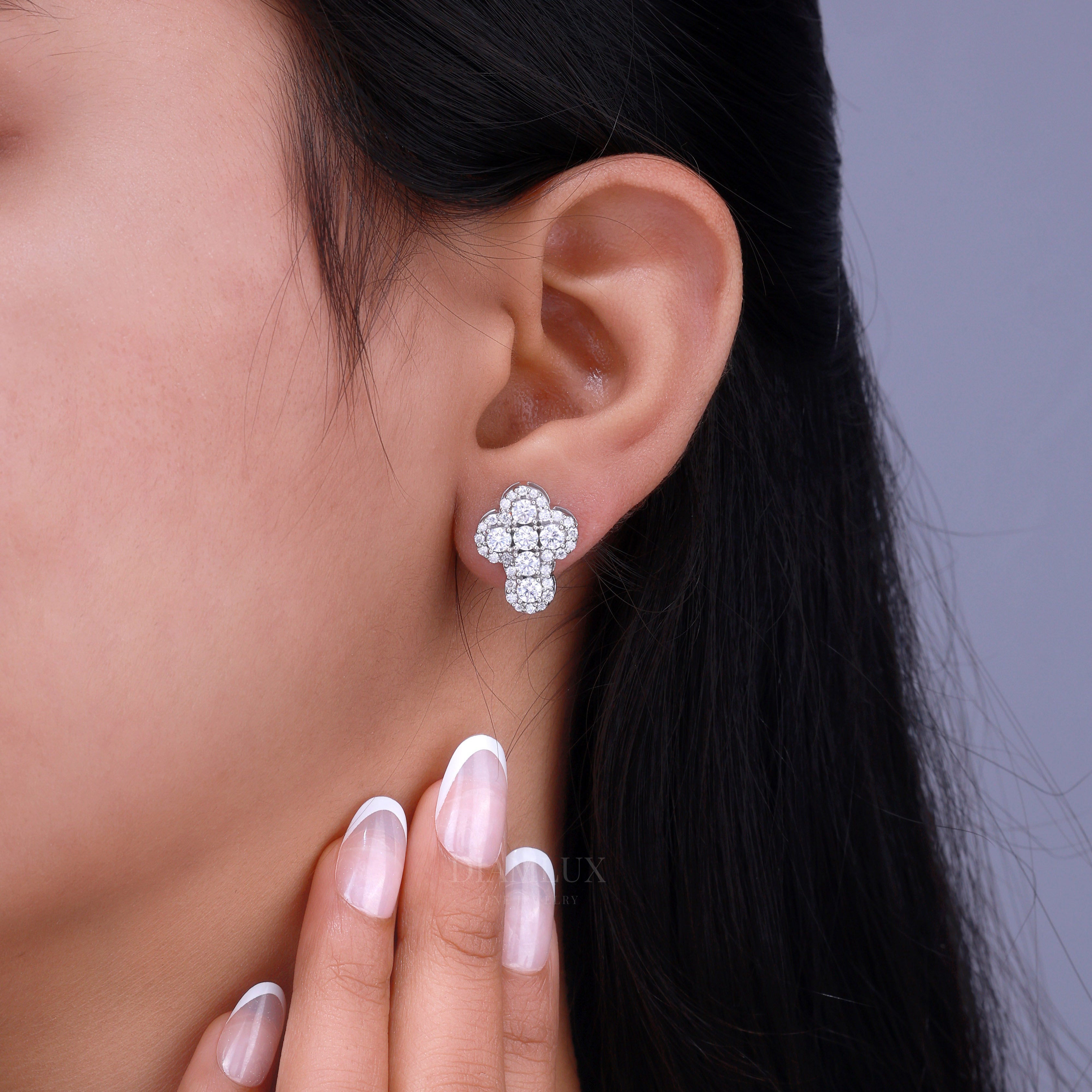 White Gold Brilliant Cut Halo Cross Earrings with Moissanite Diamonds Diamlux Fine Jewelry
