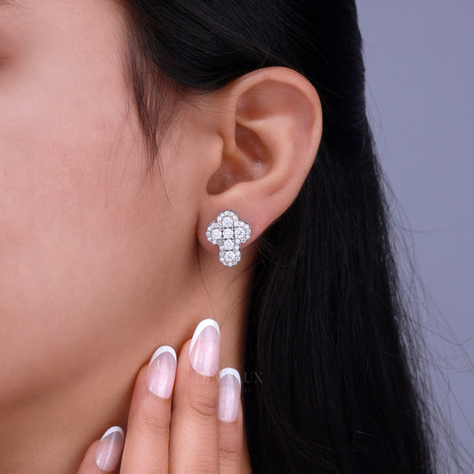 White Gold Brilliant Cut Halo Cross Earrings with Moissanite Diamonds Diamlux Fine Jewelry